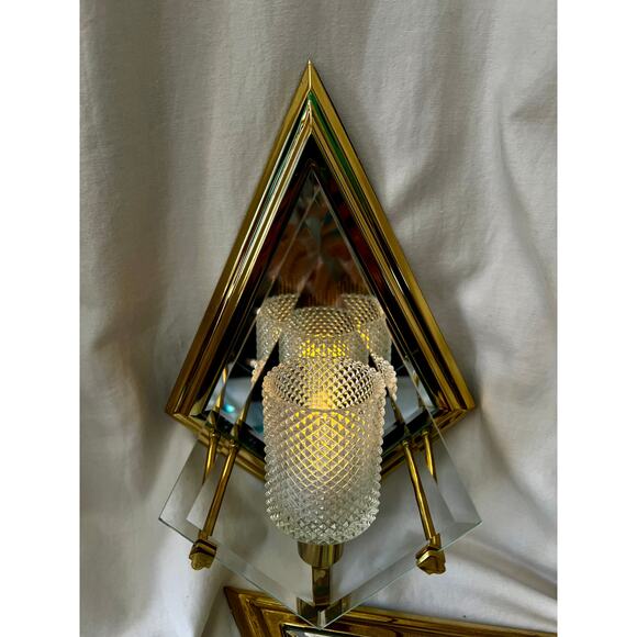 PartyLite brass mirrored beveled glass Infinity wall sconce candle holders set 2 - Picture 3 of 15